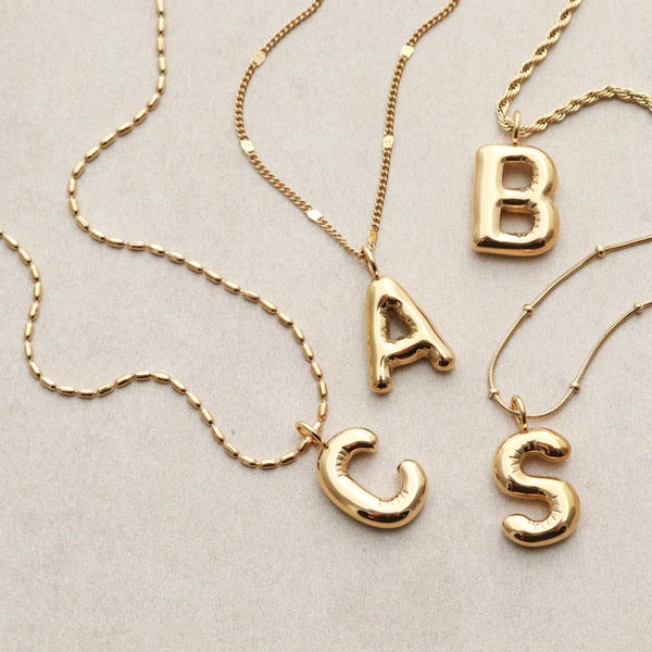 Balloon Letter Necklace - Gold Initial Necklace, Bubble Initial Necklace, Statement Necklace, 3D Letter, Personalized Gift Bubble Letter SLS