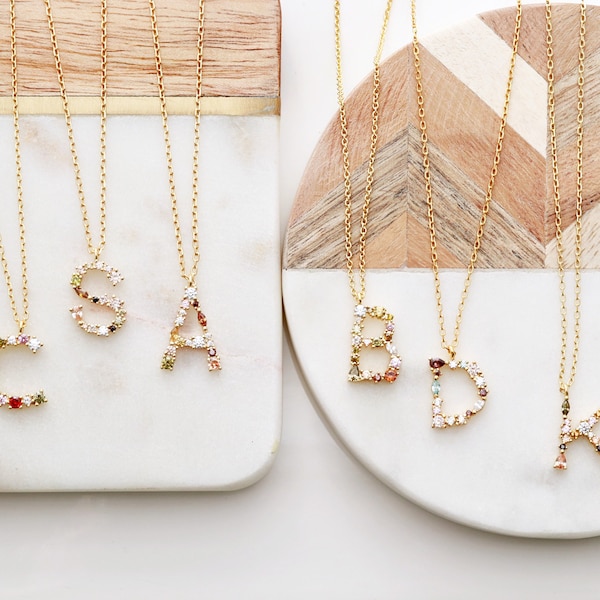 Bridesmaid Gifts • Bridesmaid Jewelry • Bridal Party Gift • Bridesmaid Necklace • Personalized Bridesmaid Gift Crystal Initial Necklace CHMS