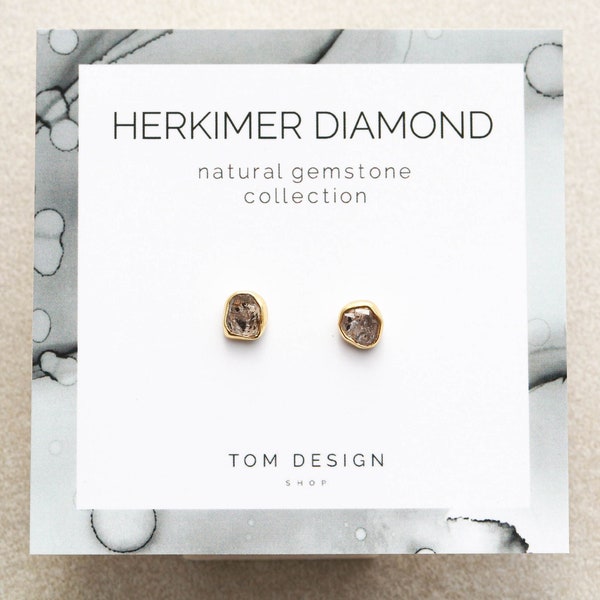 Herkimer Diamond Stud Earrings • Post Earrings • Natural Diamond • April Birthday • Gemstone, Bridesmaid Gift, April Birthstone Handmade GPT
