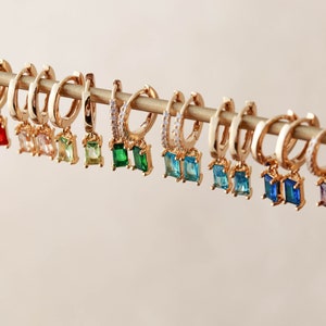 Birthstone Earrings • Baguette Huggie Earrings • CZ Huggie • Bridesmaid Gift • Birthday Gift for Her • Emerald Ruby Citrine Amethyst ERG
