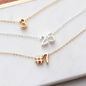 Number Charm Necklace Personalized Number Gift for mom friend wife kids Team Number Anniversary Date Favorite Number Lucky Gold NUM image 1