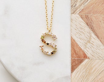 Crystal Initial Necklace, Statement Necklace, Christmas Gift for Her, Stocking Stuffer, Letter Necklace, Dainty Necklace Cubic Zirconia CH2