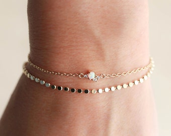 Opal Bracelet Gift Set • Dainty Bracelets • New Opal Bracelet • Layering Bracelets • Delicate Bracelet • Layered Bridesmaid Bracelets  BGS2