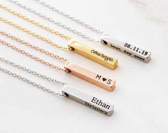 Personalized Bar Necklace / 4 Sided Bar / Name Necklace / Location Necklace / Engraved Necklace / Date Necklace / Personalized SHORT 4SE