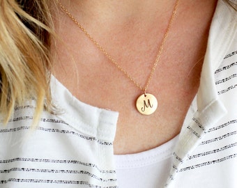 Initial Necklace • Monogram Necklace • Letter Necklace • Personalized Disc Necklace • Tiny Initials • Bridesmaid Wedding Gift 1/2" Disc MXE2