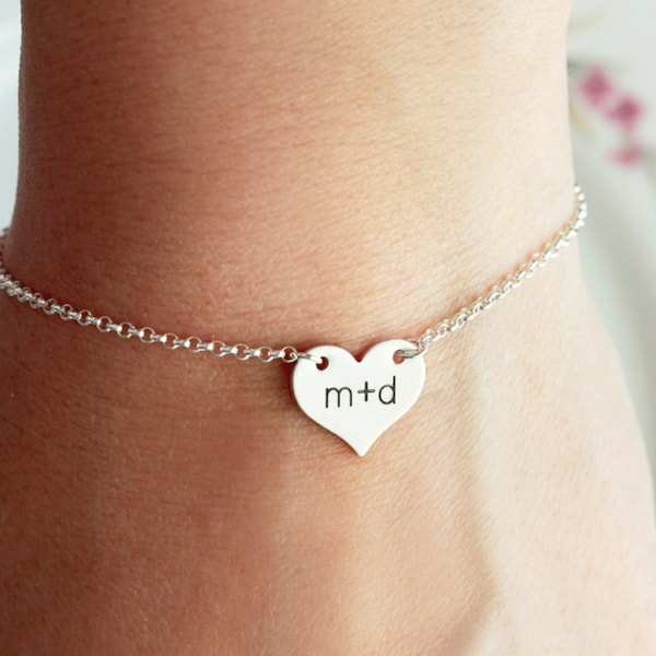 Engraved Heart Bracelet - Personalized Gift for Her, Dainty Layering Bracelet, Personalized Valentine's Gift, Heart Bracelet, Stacking MXE2