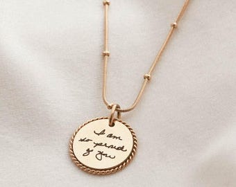Handwriting Necklace - Actual Handwriting Jewelry, Personalized Rope Necklace, Memorial Gift, Custom Signature Engraved Pendant, Rope HND