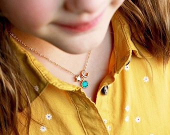 Children's Birthstone Necklace • Charm Necklace • Letter Necklace • Custom Birthstone • Flower Girl Gift • Birthday • Childrens Jewelry BSI