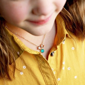 Children&#39;s Birthstone Necklace • Charm Necklace • Letter Necklace • Custom Birthstone • Flower Girl Gift • Birthday • Childrens Jewelry BSI