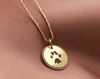 Paw Print Necklace - Actual Paw Print Jewelry, Pet Memorial Gift, Custom Pet Necklace, Dog Cat Nose Print Rope Pendant, Anti-Tarnish HND