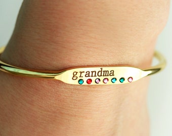 Grandmother Gift • Nana Bracelet • Birthstone Bracelet • Name Bracelet • Personalized Bangle • Mothers Bracelet • Personalized Gift Her TBR2