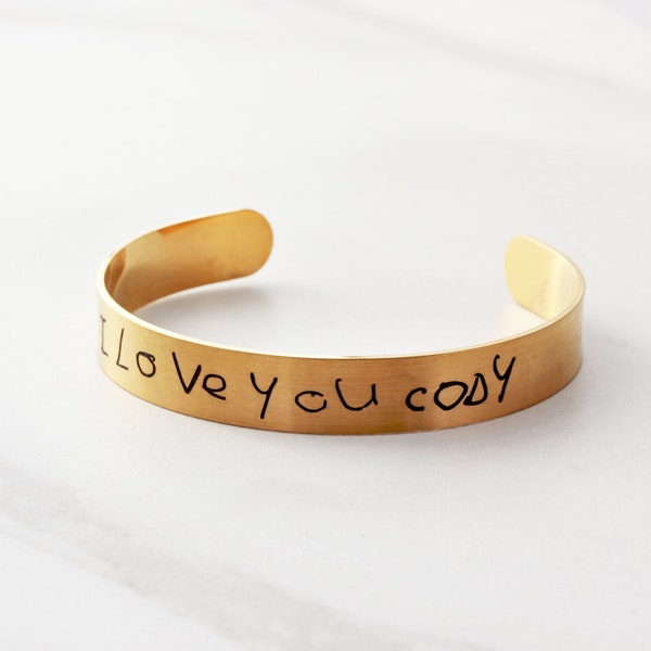 Mother's Day Gift - Handwriting Bracelet Children's Actual Handwriting, Engraved Cuff Bracelet, Custom Bangle, Handwriting Gift, Medium ZUNO