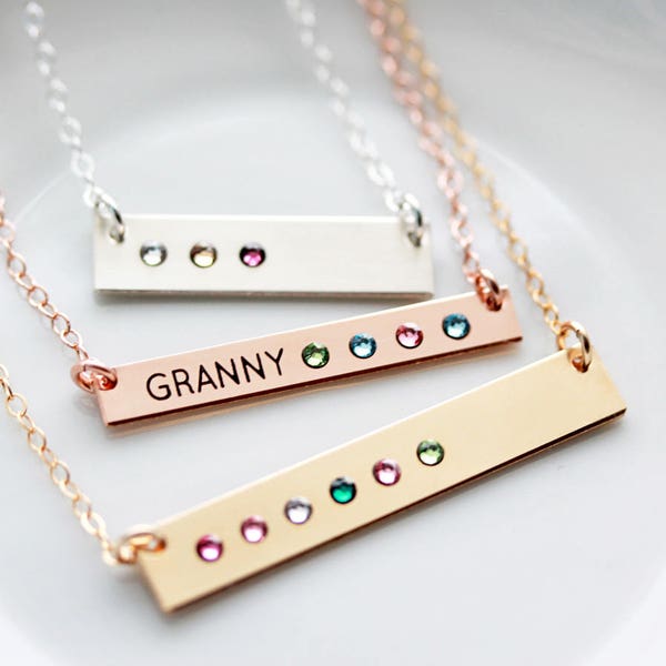 Birthstone Bar Necklace - Personalized Birthstone Necklace, Mother's Day Gift for Mom Custom Gold Bar Necklace, Personalized Gift Mom TBR1