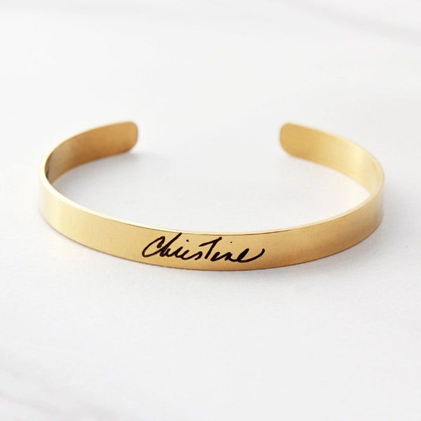 Actual Signature Bracelet - Actual Engraved Handwriting, Signature Bracelet, Custom Engraved Cuff Bracelet, Handwriting Cuff - Thin HND