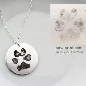 Paw Print Necklace Dogs Paw Print Jewelry Cats Paw Print Engraved Paw Print Pet Memorial Paw Print Pendant Actual Paw Print HND image 1