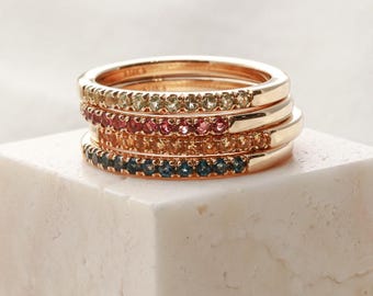 Solid 14k Gold Birthstone Stacking Ring - Family Birthstone Rings, New Mother Gift, Family Jewelry, Genuine Emerald Diamond Madelyn SGR