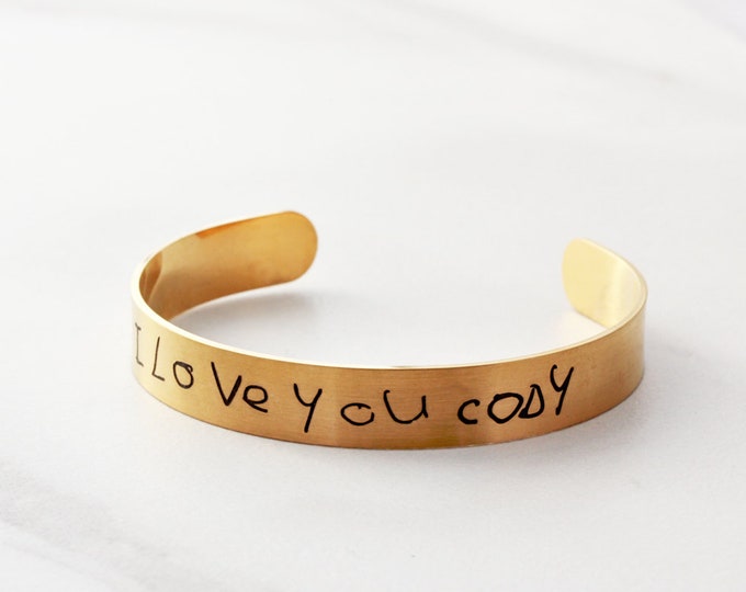 Mother's Day Gift - Handwriting Bracelet, Children's Actual Handwriting, Engraved Cuff Bracelet, Custom Bangle, Handwriting Gift, Medium HND