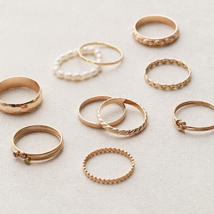 14k Gold Filled Rings - Certified Gold Stacking Rings, Dainty Ring, Birthstone Textured Bands, Promise Rings, Ring Stack, Gift for Her RNG imagem 1
