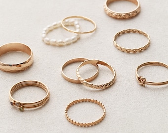 14k Gold Filled Rings - Certified Gold Stacking Rings, Dainty Ring, Birthstone Textured Bands, Promise Rings, Ring Stack, Gift for Her RNG