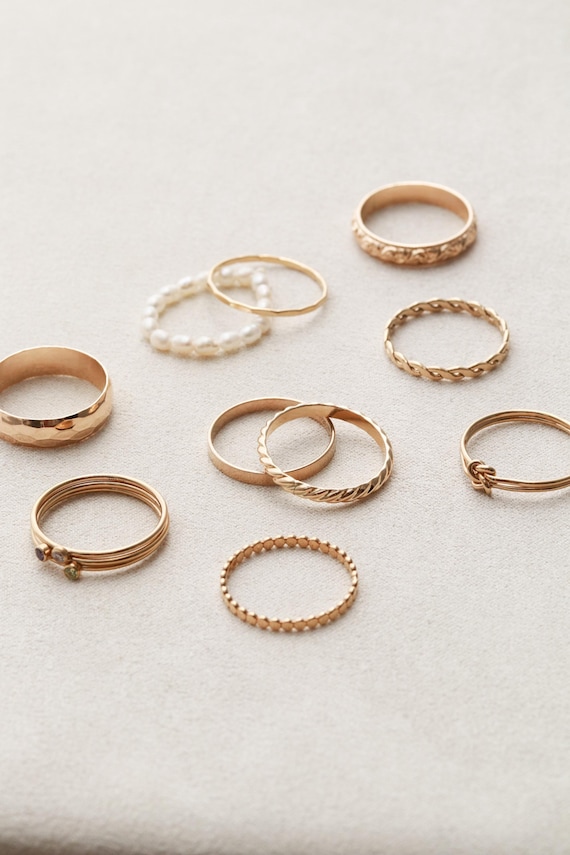 14k Gold Filled Rings - Certified Gold Stacking Rings, Dainty Ring, Birthstone Textured Bands, Promise Rings, Ring Stack, Gift for Her RNG