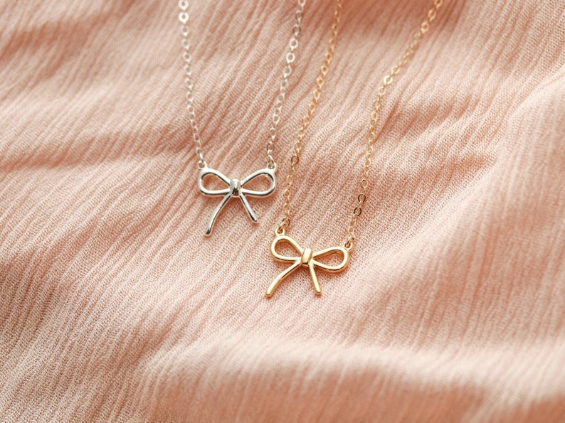 Dainty Bow Necklace Gold Bow Necklace Silver Bow Necklace Ribbon Trendy Bow Best Friend Gift Bridesmaid Gift Birthday Gift GLF image 1