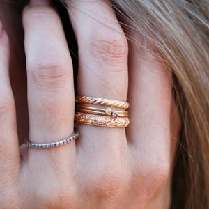 Bague à empiler avec pierres de naissance - Bague avec pierres précieuses personnalisées en or 14 carats, bague en argent délicate, cadeau de bijoux de pierre de naissance personnalisés pour elle, bague RNG image 3