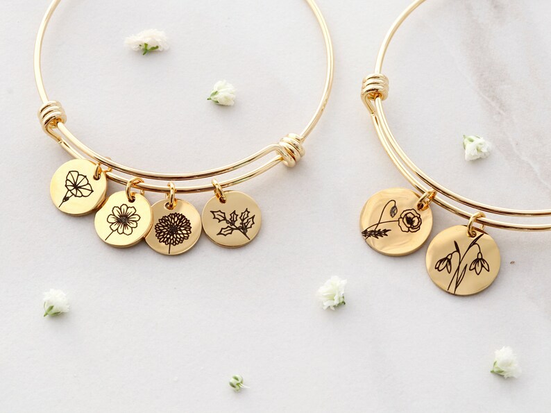 birth flower charm bracelet