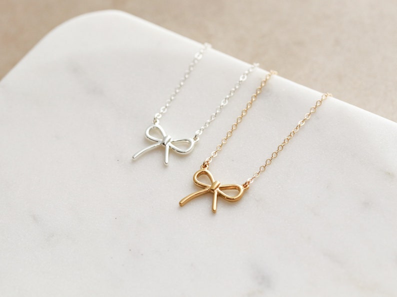 Dainty Bow Necklace Gold Bow Necklace Silver Bow Necklace Ribbon Trendy Bow Best Friend Gift Bridesmaid Gift Birthday Gift GLF image 3