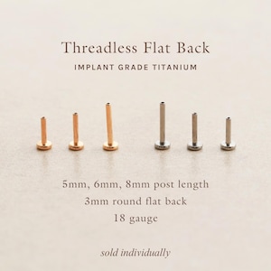 Ball Flat Back Stud Titanium Earrings, Threadless Push Pin Earrings, Medical Grade, Dainty Piercing, Hypoallergenic, Nap Earrings Stud FEXI image 5