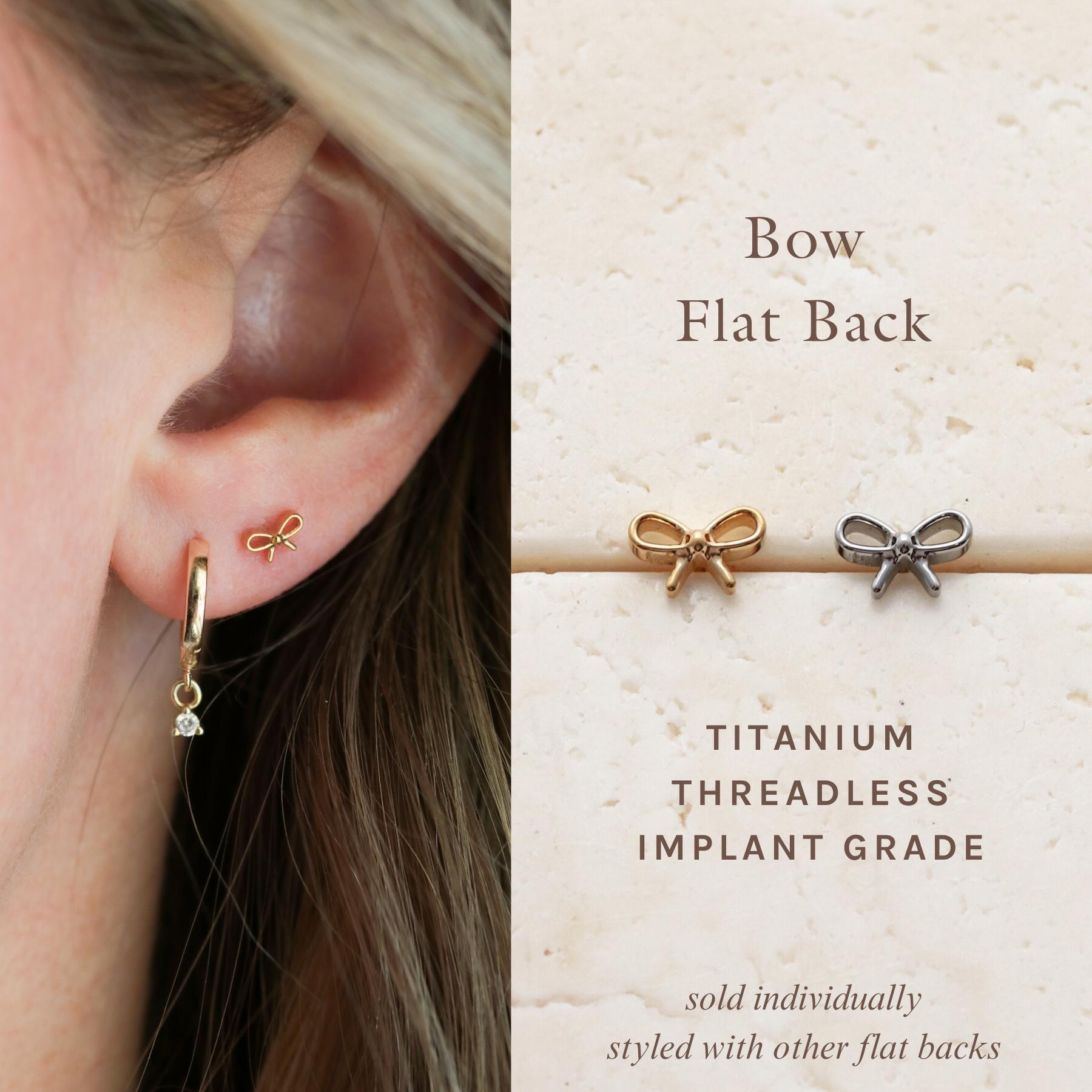 a162. 18k Non-tarnish Flat Bow Chain Stud Earrings 18K Gold Bling Coquette Bow Stud Earrings Ear Cuffs Set  main image 4