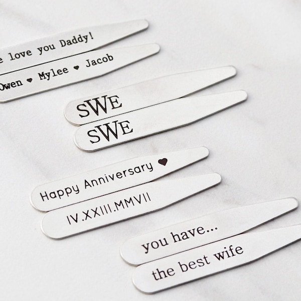 Personalized Father's Day Gift - Personalized Collar Stays, Personalized Gift for Him, Anniversary Gift, Engraved Collar Stays, Mens, MNG
