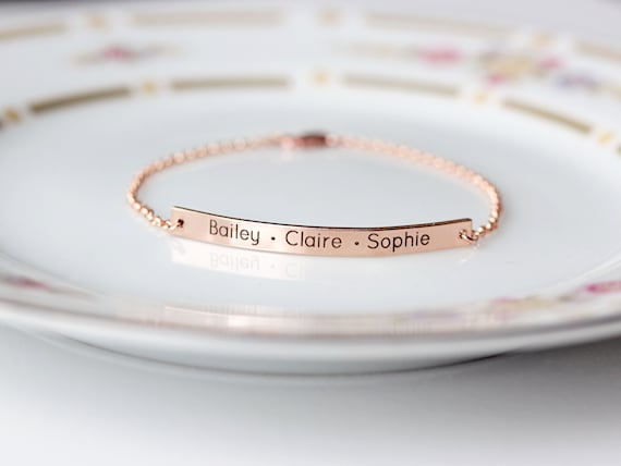 Name Bracelet • Engraved Bracelet • Coordinate Bracelet • Gold Bar Bracelet • Custom Bracelet • Location Bracelet Roman Numerals THIN MXE2 *