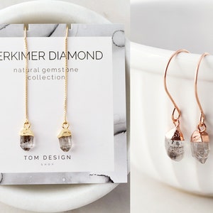 Diamond Earrings • Herkimer Threader Earrings • Herkimer Gemstone • Dangle Earrings • April Birthday • Gift for Her • Herkimer Diamond • GM1