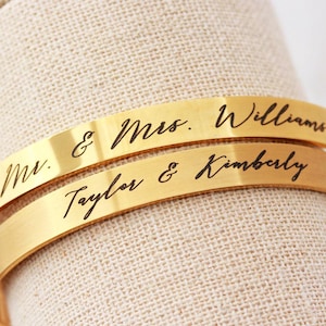 Personalized Wedding Gift - Cuff Bracelet, Name Bracelet, Custom Bangle, Custom Cuff, Personalized Gift, Custom Date Bracelet - Thin ECB