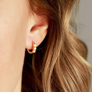 Opal Huggie Earrings • Opal Hoop Earrings • Tiny Hoop Earrings • Gold Huggie Earrings • Opal Gemstone • Simple Earrings, Minimalist 12mm ERG