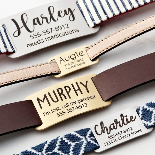 Silent Dog Tag to Slide on Pet Collar Quiet Dog ID Tag Custom Engraved Dog or Cat Tag with Dogs Name Engraved Pet ID Tag Collar Slide dt