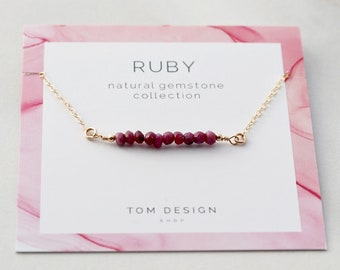 Ruby Bar Necklace • Dainty Gemstone Necklace • Gemstone Bar Necklace • Birthstone Bar Necklace • July Birthday • Gift for Her • Ruby GEM