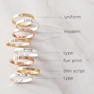 Anillo personalizado grabado - Anillo con nombre personalizado en oro laminado de 14k, delicado anillo apilable, anillo minimalista de oro y plata, regalo para ella, RNG imagen 8