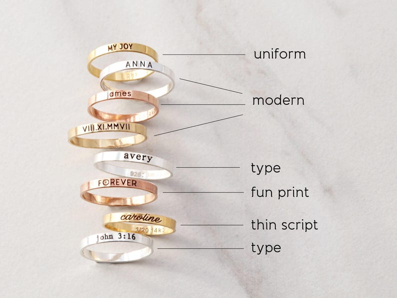 Anillo personalizado grabado - Anillo con nombre personalizado en oro laminado de 14k, delicado anillo apilable, anillo minimalista de oro y plata, regalo para ella, RNG imagen 8