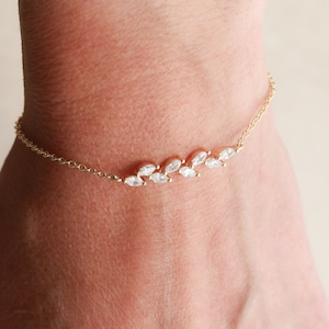 Crystal Bracelet - Bridesmaid Gifts, Bridesmaid Bracelets, Dainty Gold Bracelet, Wedding Bracelets, Bridal Jewelry, Mother of Bride BGS2