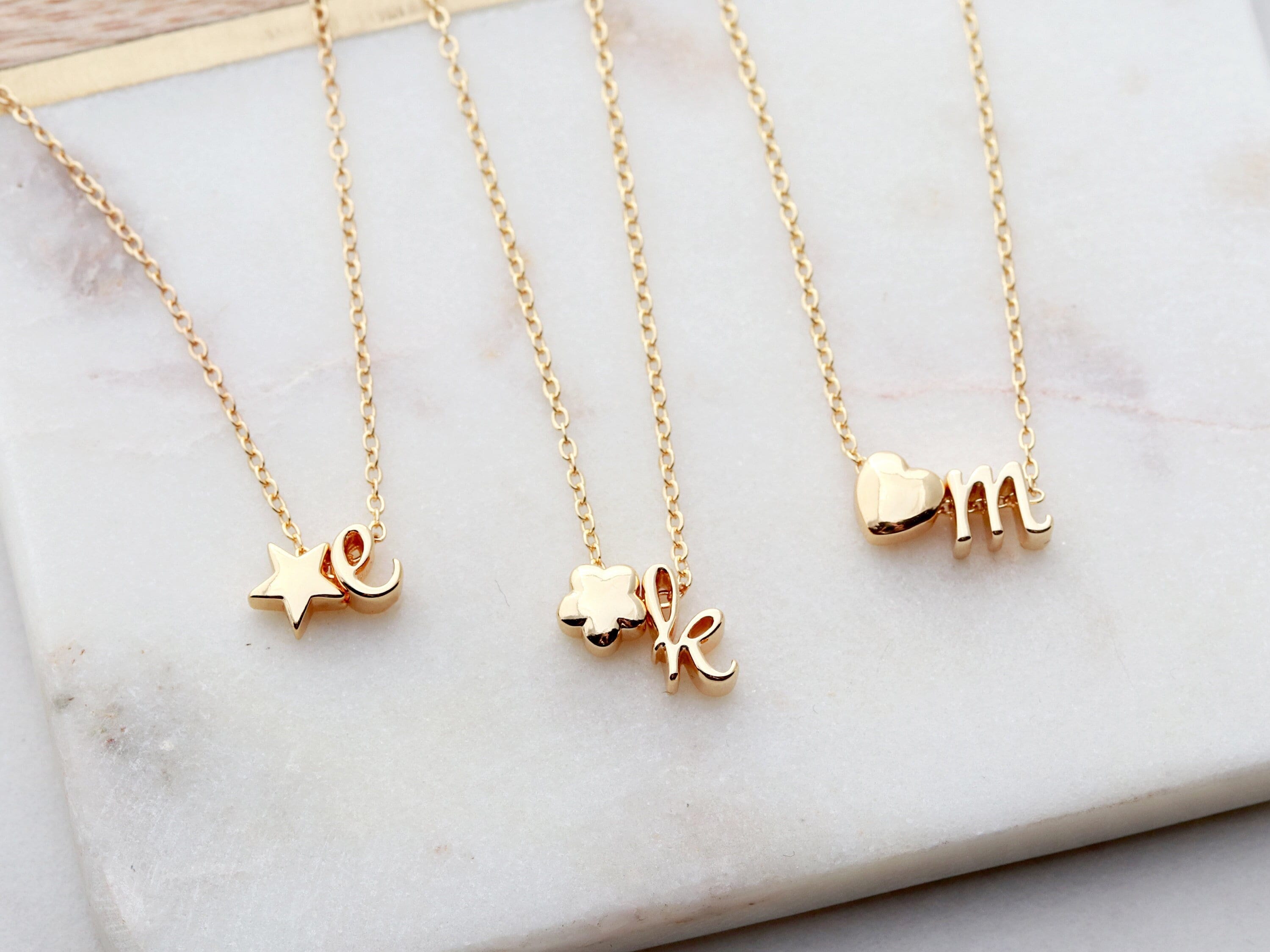 Tiny Gold Initial Necklace Mothers Necklace Grandma Necklace Childrens  Initials Gold Initial Charms Hand Stamped Initials Gift for Mom 