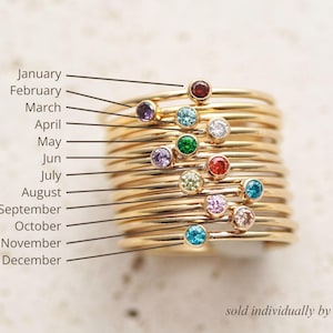 Bague à empiler avec pierres de naissance - Bague avec pierres précieuses personnalisées en or 14 carats, bague en argent délicate, cadeau de bijoux de pierre de naissance personnalisés pour elle, bague RNG image 2
