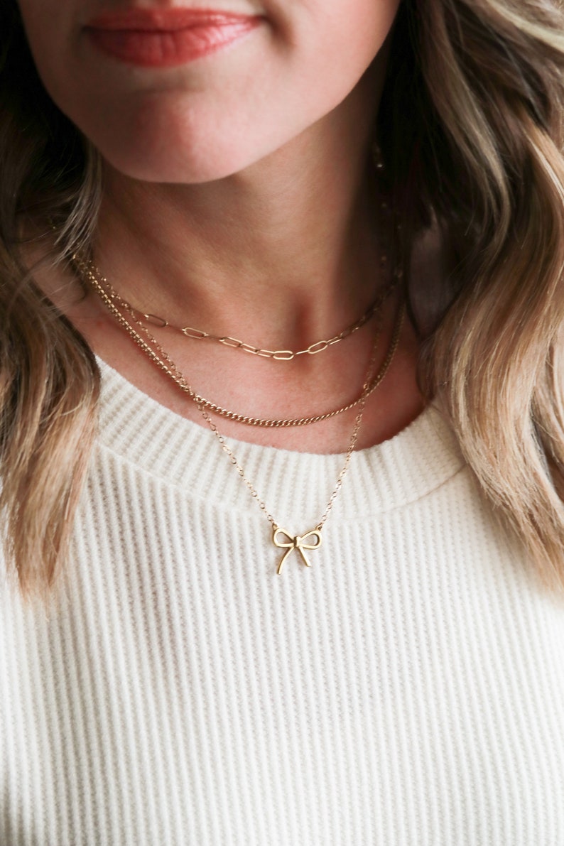 Dainty Bow Necklace Gold Bow Necklace Silver Bow Necklace Ribbon Trendy Bow Best Friend Gift Bridesmaid Gift Birthday Gift GLF image 9