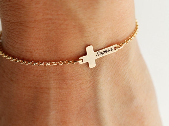 Engraved cross bracelet discount