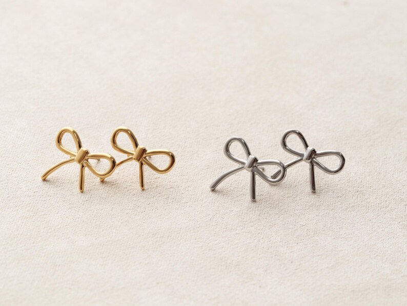 Bow Earrings, Bow Stud Earrings, Trendy Earrings, Hypoallergenic, Waterproof, Ribbon Earrings, Post Earrings, Gift for Her Christmas LUMA image 11