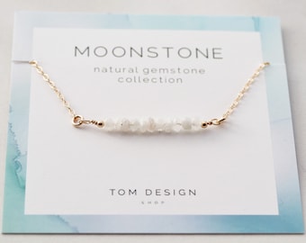 Moonstone Bar Necklace • Gemstone Necklace • Gemstone Bar Necklace • Birthstone Bar Necklace • June Birthday • Gift for Her • Moonstone GM1