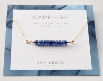 Sapphire Bar Necklace / Dainty Gemstone Necklace / Gemstone Bar Necklace, Birthstone Necklace, September Birthday, Gift for Her Sapphire GEM