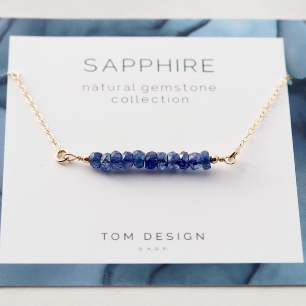 Sapphire Bar Necklace / Dainty Gemstone Necklace / Gemstone Bar Necklace, Birthstone Necklace, September Birthday, Gift for Her Sapphire GM1