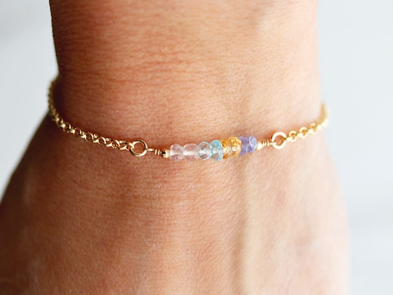 Jewelry Initial Bracelet Gift Sterling Silver Bar Bracelet Birthstone Bracelet