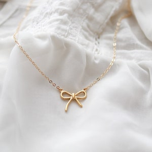 Dainty Bow Necklace Gold Bow Necklace Silver Bow Necklace Ribbon Trendy Bow Best Friend Gift Bridesmaid Gift Birthday Gift GLF image 2